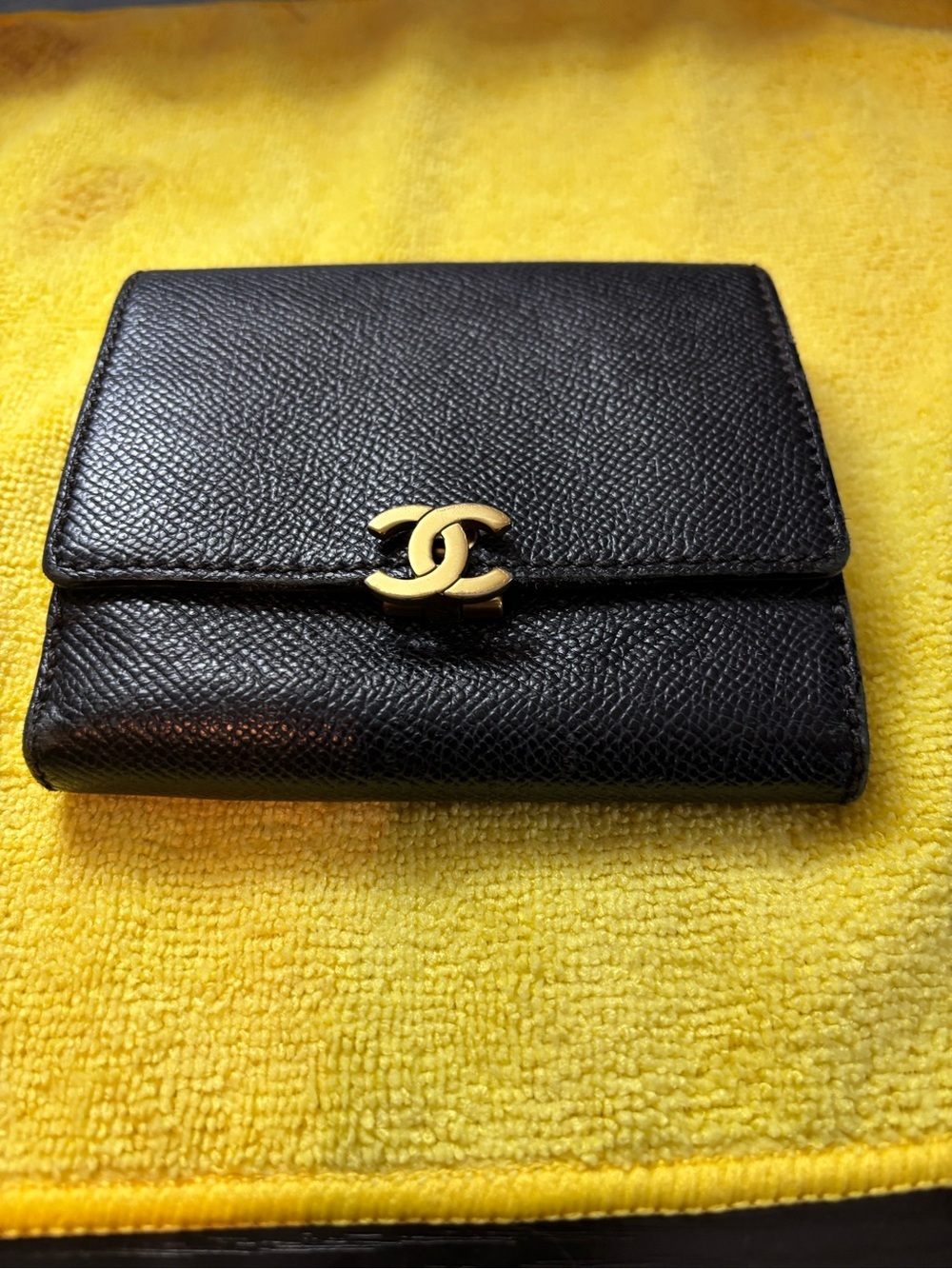Authentic Chanel Timeless CC Compact Wallet Black Caviar Leather 24k Gold CC
